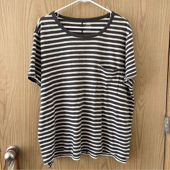 Old Navy Tops - Old Navy Striped Boyfriend Pocket Tee, Grey/White Cotton Short Sleeve T-Shirt